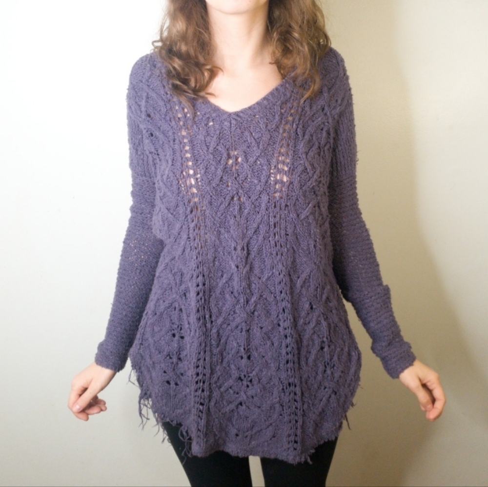 Women's purple Free People V neck knit sweater